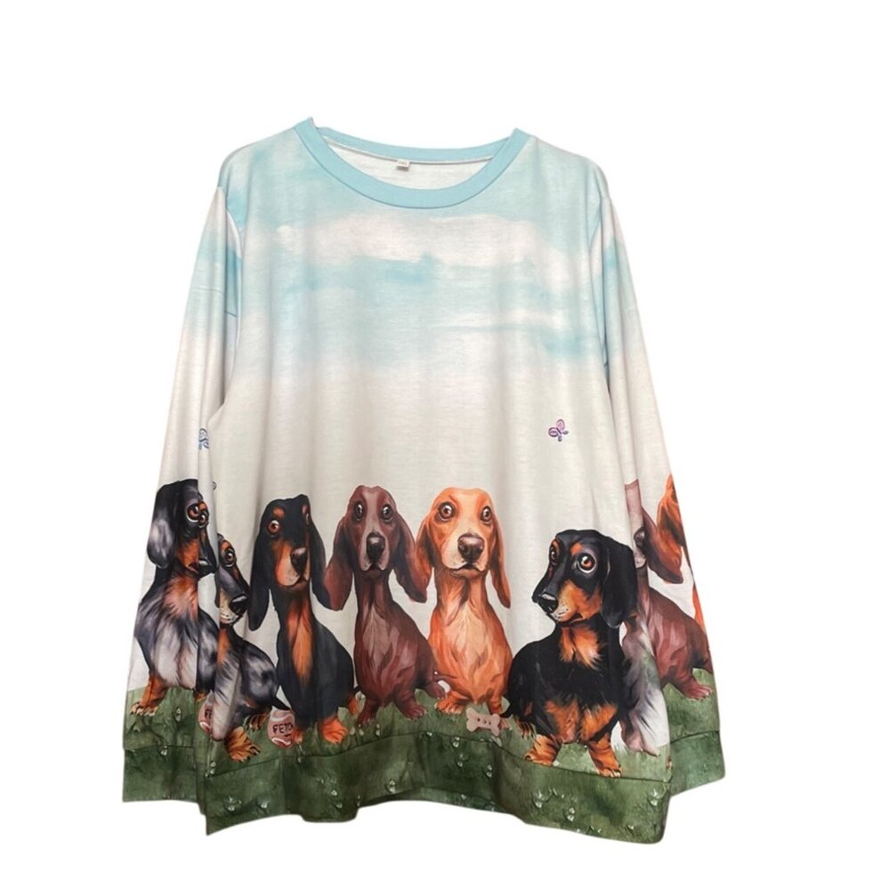 Dachshund Print Long Sleeve Shirt Womens 1XL Smooth Wired Long Haired Dog Top
